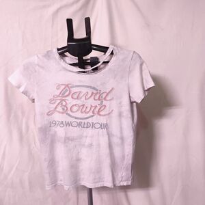 Women’s White David Bowie 1978 World Tour Graphic T-Shirt, Small (Faded Wash)
